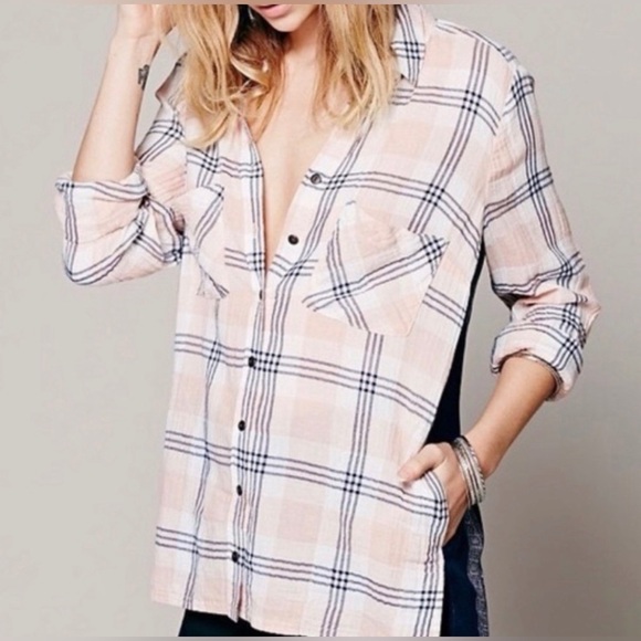 Free People plaid and bandana button-down shirt - Picture 2 of 9